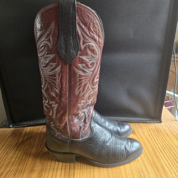 Olathe Boot Company Vintage Western Cowboy Boots Mens 10D Black Burgundy USA main image 14
